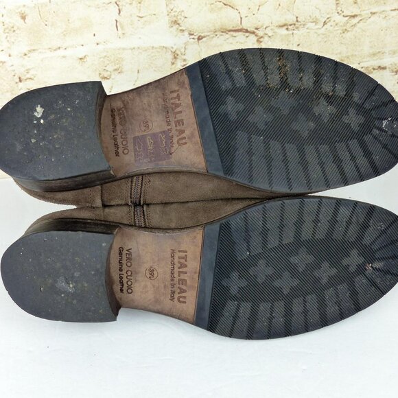 Italeau Waterproof Suede Leather Ankle Bootie Women 9 US 39.5 Brown Strap FLAW - Picture 10 of 13